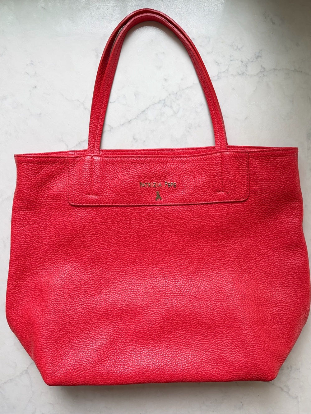 Patrizia Pepe Red Pebbled Leather Tote Bag